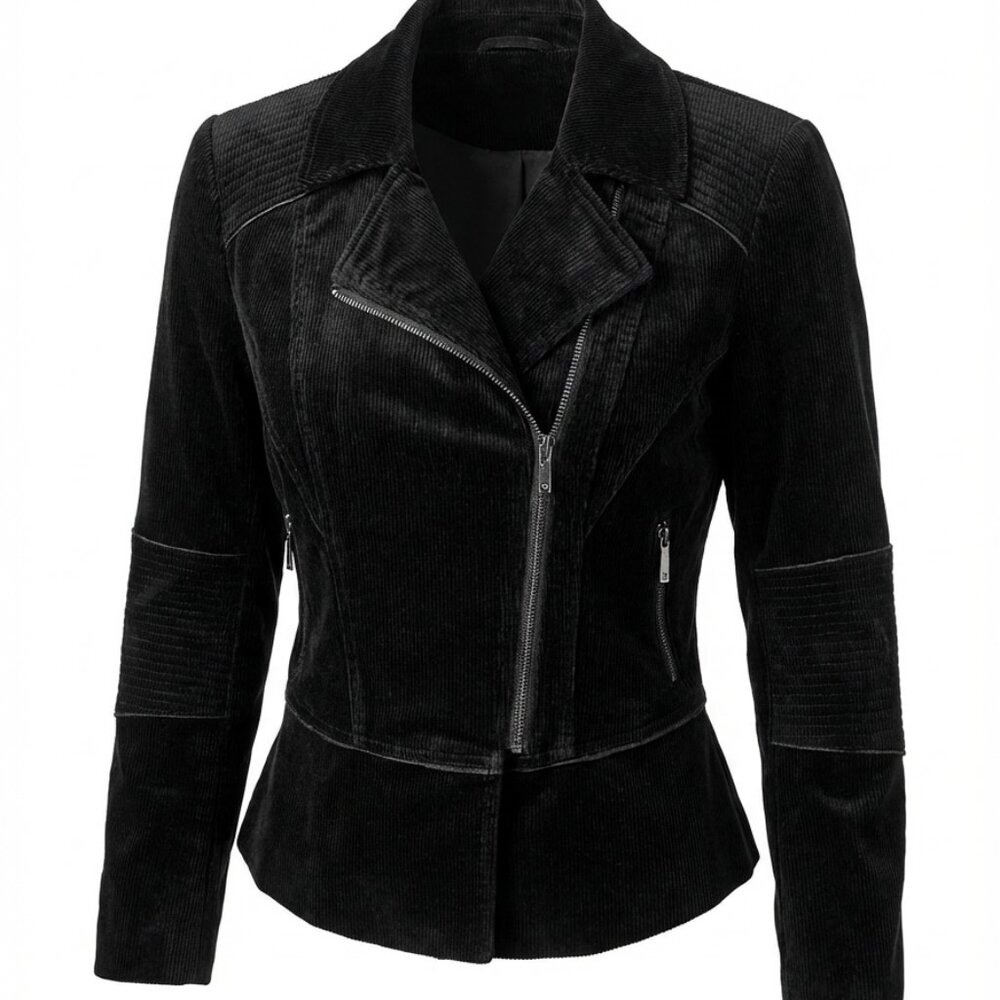 WHITE HOUSE BLACK MARKET Full Zip Lined Black Velvet Moto Jacket Women's Size 4